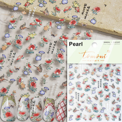 Flowers Blooming Cherry Blossom Sakura Nail Art Stickers, 5D Soft Relief Spring Adhesive Manicure Decals for a Chic
