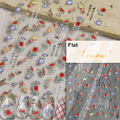 Flowers Blooming Cherry Blossom Sakura Nail Art Stickers, 5D Soft Relief Spring Adhesive Manicure Decals for a Chic