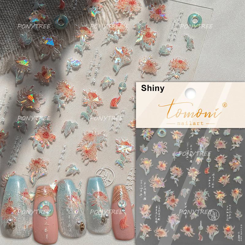Flowers Blooming Cherry Blossom Sakura Nail Art Stickers, 5D Soft Relief Spring Adhesive Manicure Decals for a Chic