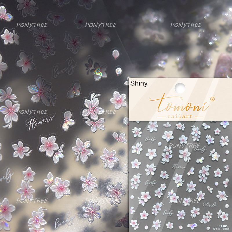 Flowers Blooming Cherry Blossom Sakura Nail Art Stickers, 5D Soft Relief Spring Adhesive Manicure Decals for a Chic