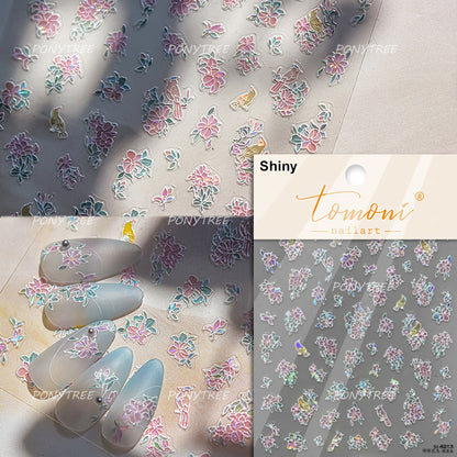 Flowers Blooming Cherry Blossom Sakura Nail Art Stickers, 5D Soft Relief Spring Adhesive Manicure Decals for a Chic