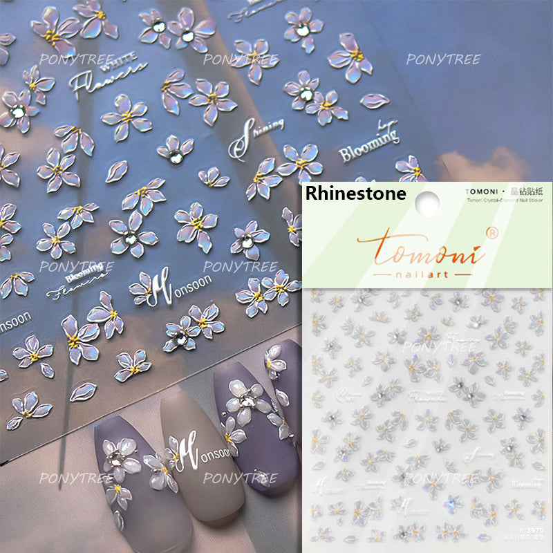 Flowers Blooming Cherry Blossom Sakura Nail Art Stickers, 5D Soft Relief Spring Adhesive Manicure Decals for a Chic
