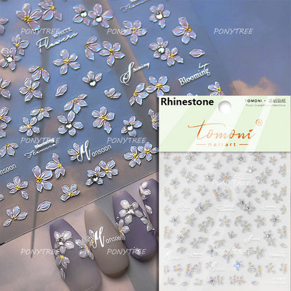 Flowers Blooming Cherry Blossom Sakura Nail Art Stickers, 5D Soft Relief Spring Adhesive Manicure Decals for a Chic