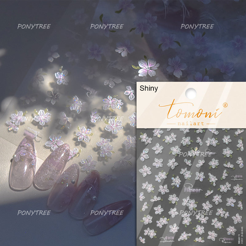 Flowers Blooming Cherry Blossom Sakura Nail Art Stickers, 5D Soft Relief Spring Adhesive Manicure Decals for a Chic