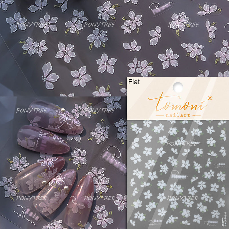 Flowers Blooming Cherry Blossom Sakura Nail Art Stickers, 5D Soft Relief Spring Adhesive Manicure Decals for a Chic