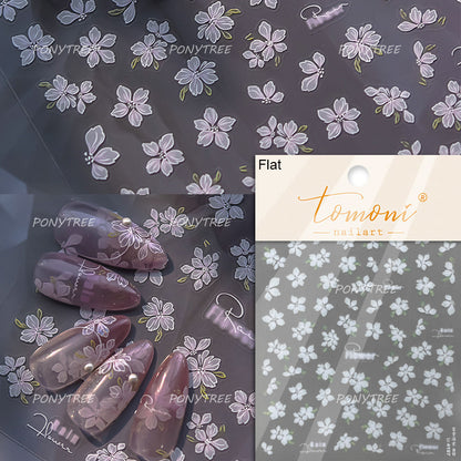 Flowers Blooming Cherry Blossom Sakura Nail Art Stickers, 5D Soft Relief Spring Adhesive Manicure Decals for a Chic