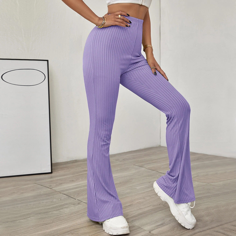 Black High Waist Bell-bottoms Pants Lady, Women Casual Knit Long Pants, Solid Pants Autumn Winter Office Trousers
