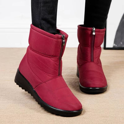Women's Waterproof Winter Snow Boots – Warm Plush Ankle Booties with Front Zipper & Non-Slip Sole