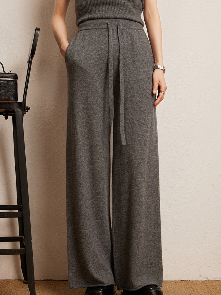 Cashmere Straight Pants Autumn Winter, Thin Version Office Women's Pants, Knitted Warm Lounge Trousers Curled Hem