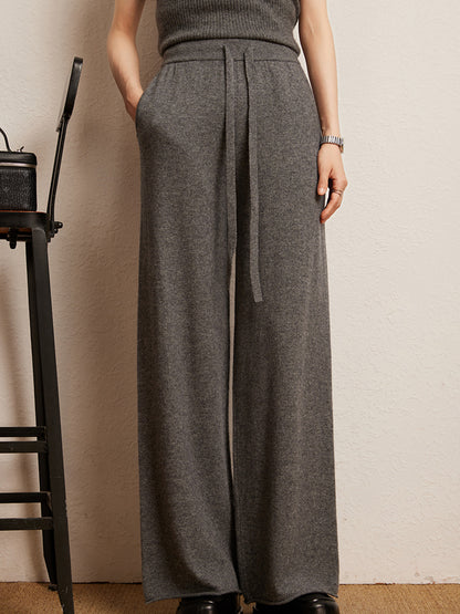 Cashmere Straight Pants Autumn Winter, Thin Version Office Women's Pants, Knitted Warm Lounge Trousers Curled Hem