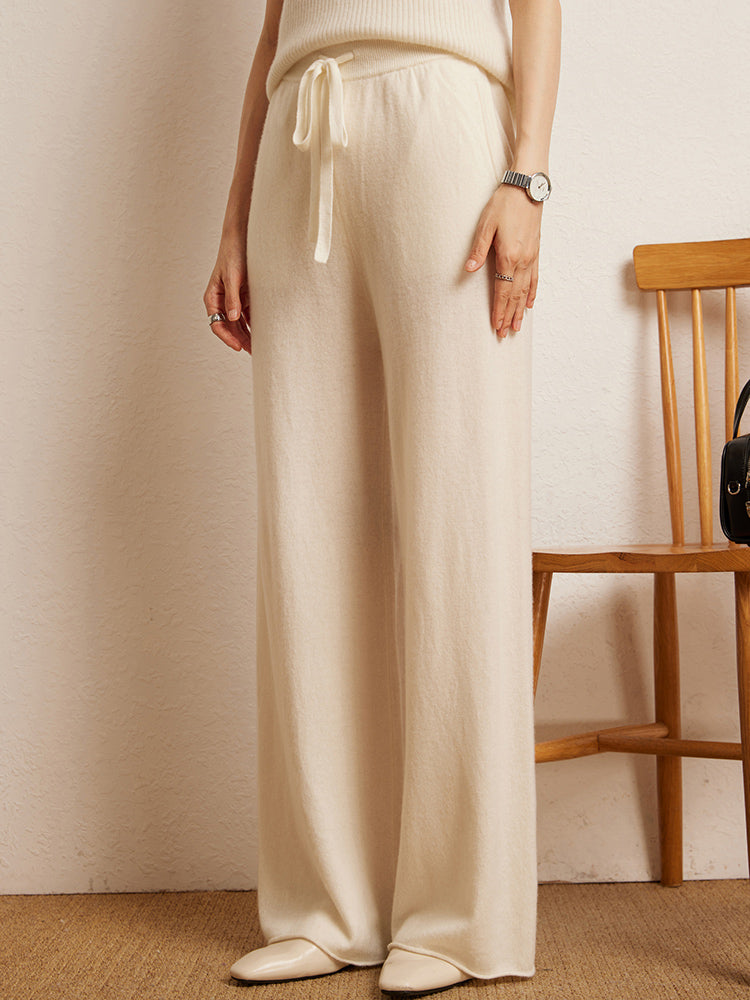 Cashmere Straight Pants Autumn Winter, Thin Version Office Women's Pants, Knitted Warm Lounge Trousers Curled Hem