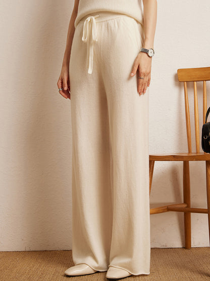 Cashmere Straight Pants Autumn Winter, Thin Version Office Women's Pants, Knitted Warm Lounge Trousers Curled Hem