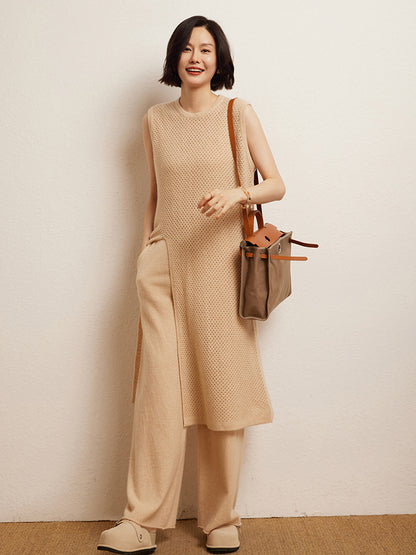 Cashmere Straight Pants Autumn Winter, Thin Version Office Women's Pants, Knitted Warm Lounge Trousers Curled Hem