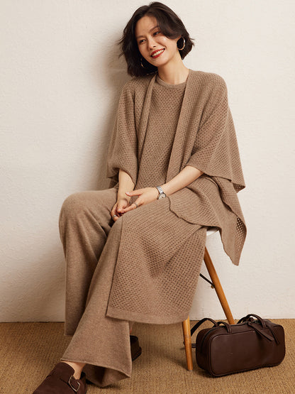 Cashmere Straight Pants Autumn Winter, Thin Version Office Women's Pants, Knitted Warm Lounge Trousers Curled Hem