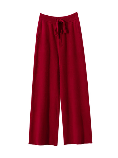 Cashmere Straight Pants Autumn Winter, Thin Version Office Women's Pants, Knitted Warm Lounge Trousers Curled Hem