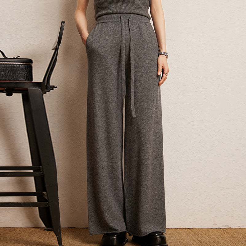 Cashmere Straight Pants Autumn Winter, Thin Version Office Women's Pants, Knitted Warm Lounge Trousers Curled Hem