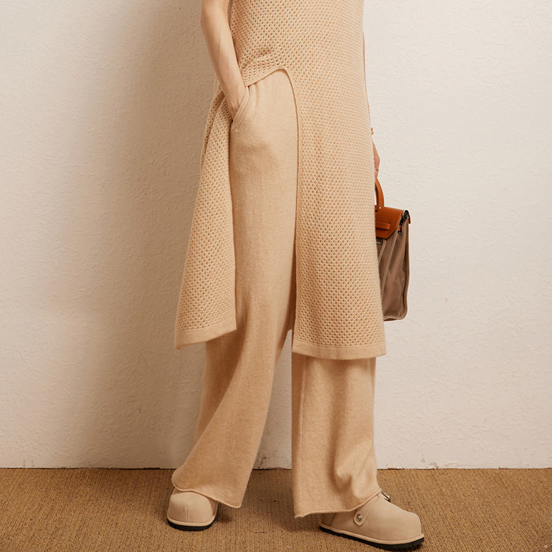 Cashmere Straight Pants Autumn Winter, Thin Version Office Women's Pants, Knitted Warm Lounge Trousers Curled Hem