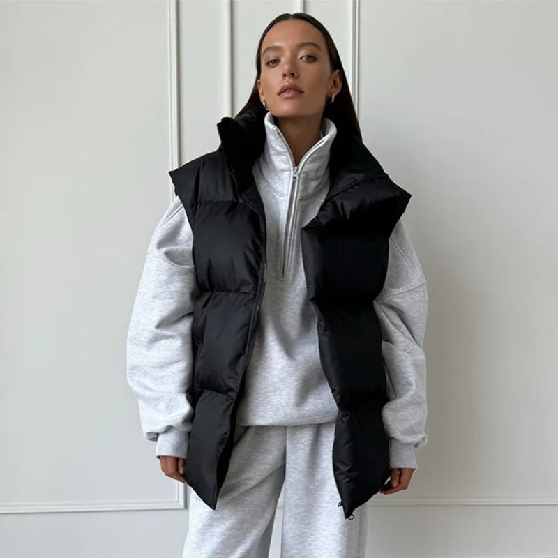 Women's Cotton Vest Jacket, Sleeveless Sports Vest, Casual Solid Color Outerwear, Winter Warm Women's Cotton Jacket
