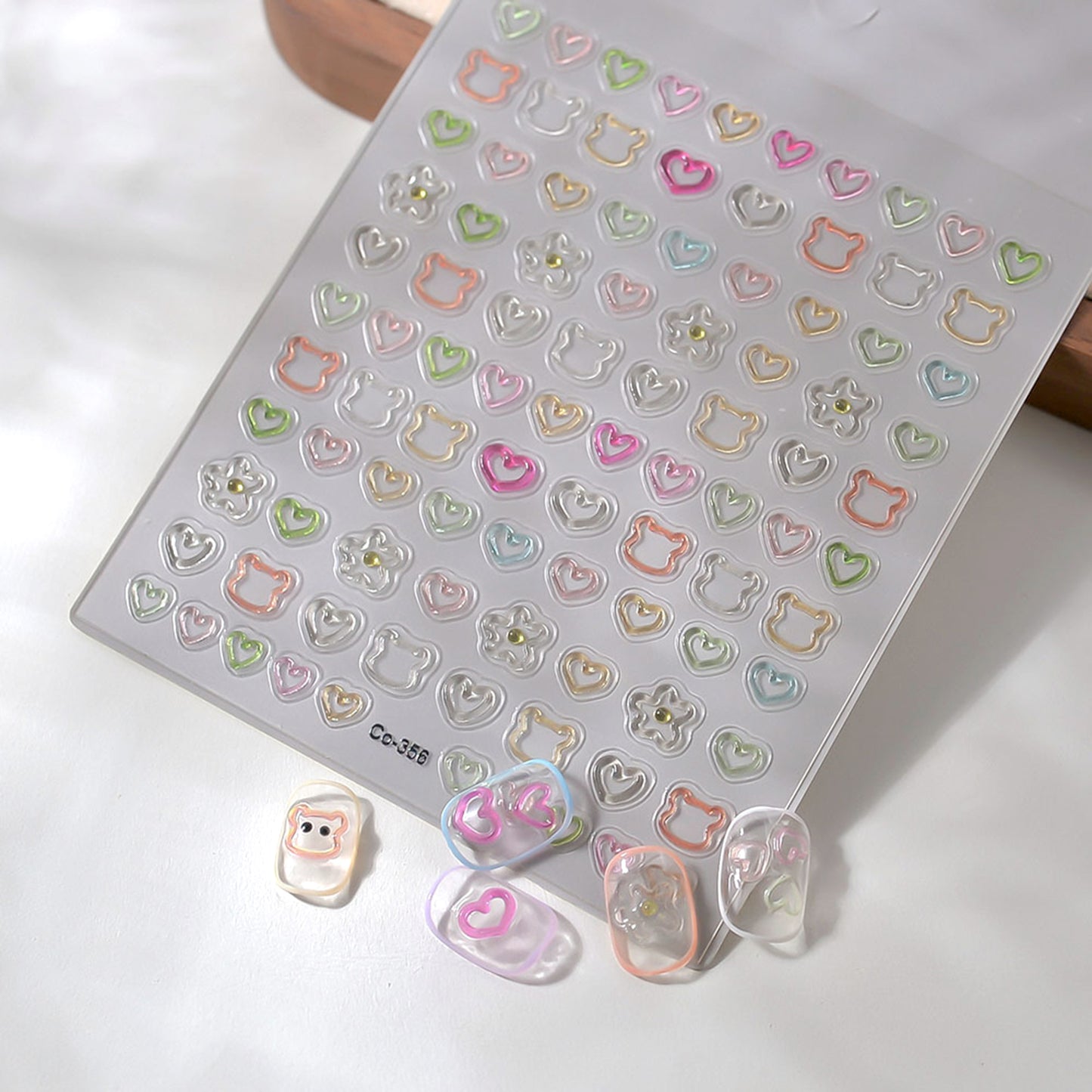 3D Embossed Nail Stickers, Cute Hollow Bear Heart Flower Decals for DIY Manicure