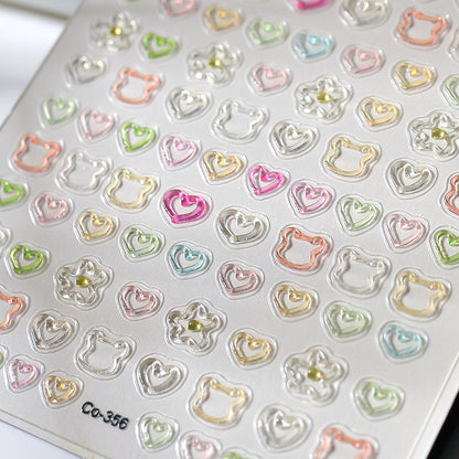 3D Embossed Nail Stickers, Cute Hollow Bear Heart Flower Decals for DIY Manicure