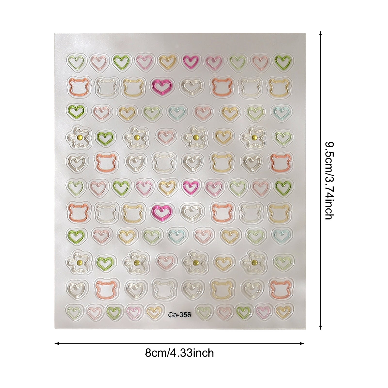 3D Embossed Nail Stickers, Cute Hollow Bear Heart Flower Decals for DIY Manicure