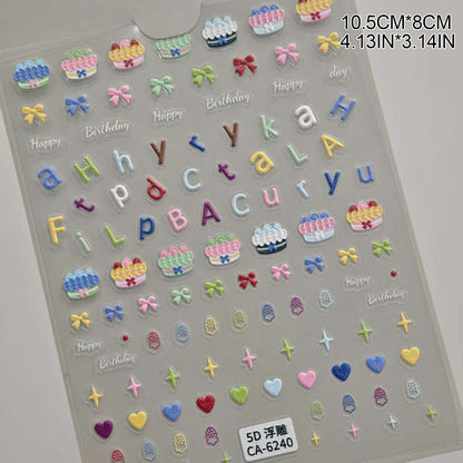 3D Embossed Nail Stickers, Cute Hollow Bear Heart Flower Decals for DIY Manicure