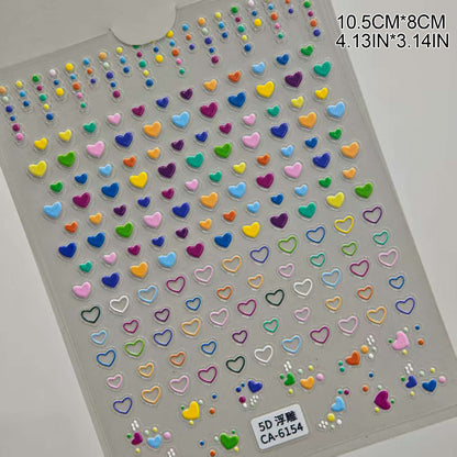 3D Embossed Nail Stickers, Cute Hollow Bear Heart Flower Decals for DIY Manicure