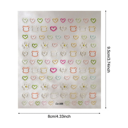 3D Embossed Nail Stickers, Cute Hollow Bear Heart Flower Decals for DIY Manicure