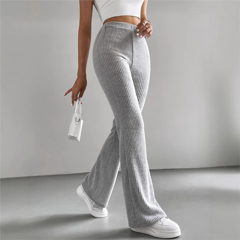 Fashion Elegant Versatile Slim Pants, Casual Knitted Elastic Waist Solid Color Sports Pants for Women Autumn Winter