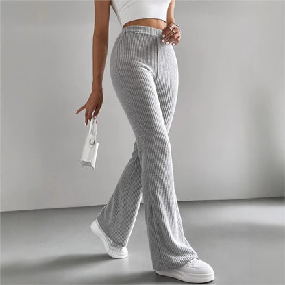 Fashion Elegant Versatile Slim Pants, Casual Knitted Elastic Waist Solid Color Sports Pants for Women Autumn Winter