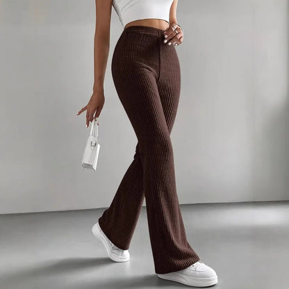 Fashion Elegant Versatile Slim Pants, Casual Knitted Elastic Waist Solid Color Sports Pants for Women Autumn Winter