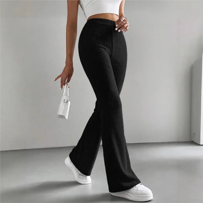 Fashion Elegant Versatile Slim Pants, Casual Knitted Elastic Waist Solid Color Sports Pants for Women Autumn Winter