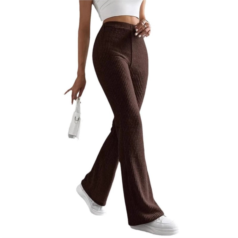 Fashion Elegant Versatile Slim Pants, Casual Knitted Elastic Waist Solid Color Sports Pants for Women Autumn Winter