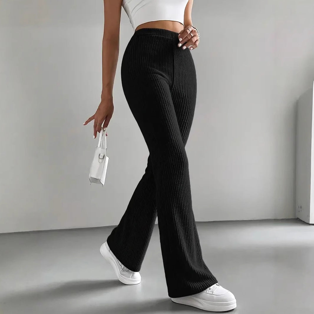 Fashion Elegant Versatile Slim Pants, Casual Knitted Elastic Waist Solid Color Sports Pants for Women Autumn Winter