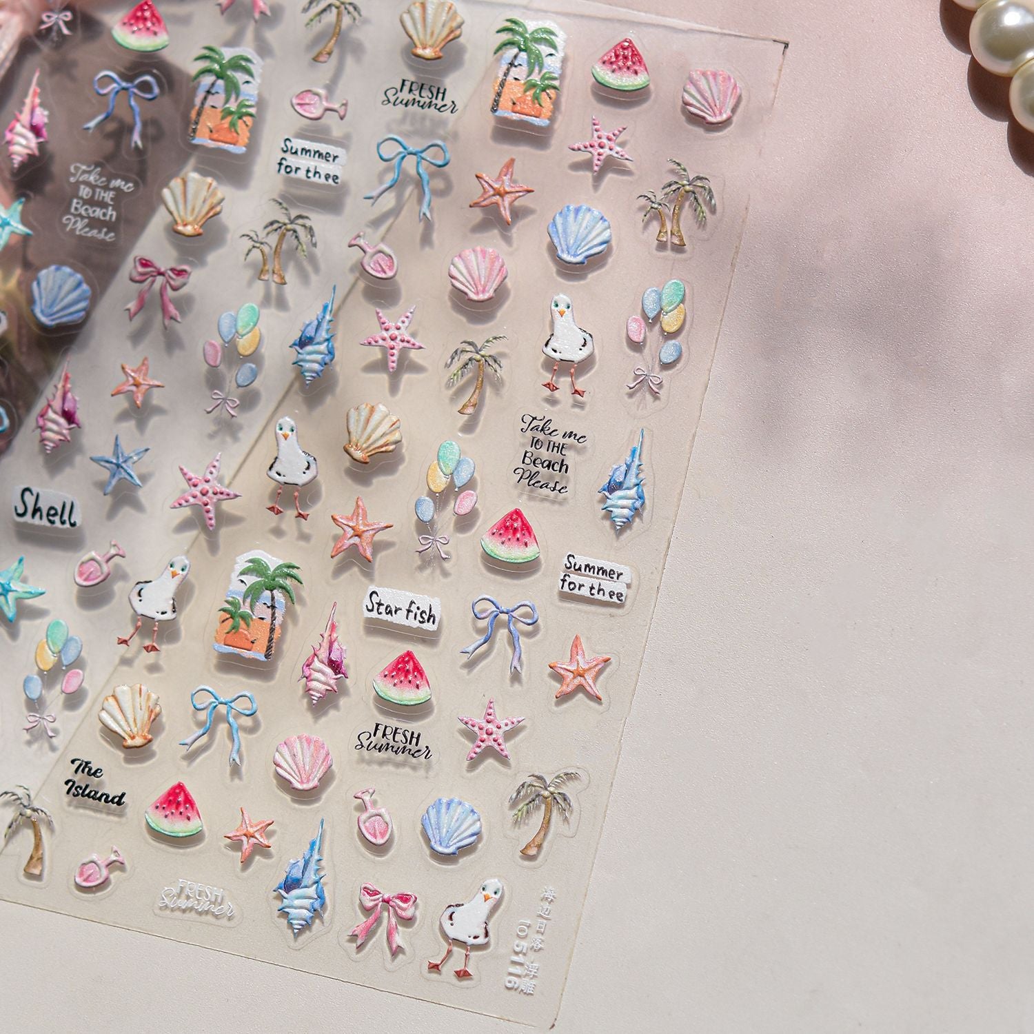 Shiny Blowing Bubble Nail Decorations Stickers, 5D Shell Light Love Cat Design, DIY Summer Manicure Decals, Transfer