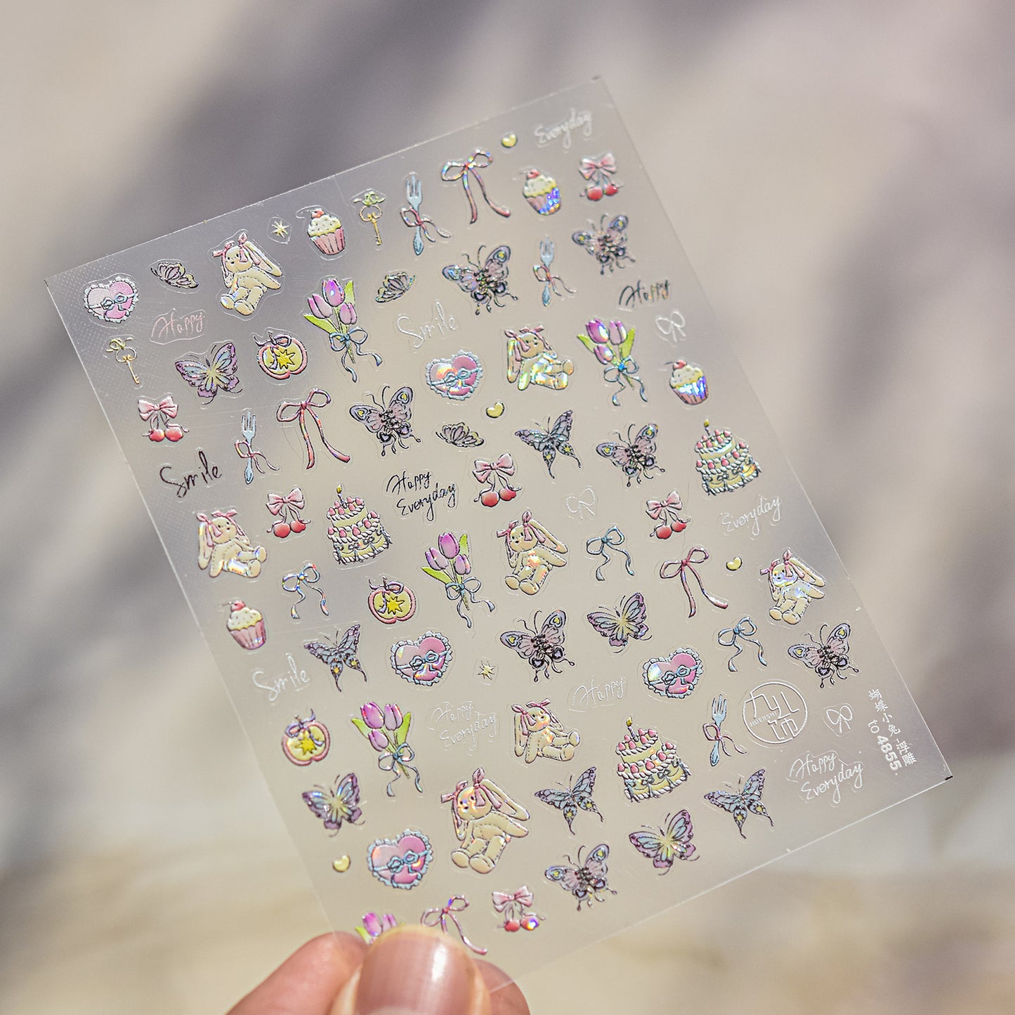 Shiny Blowing Bubble Nail Decorations Stickers, 5D Shell Light Love Cat Design, DIY Summer Manicure Decals, Transfer