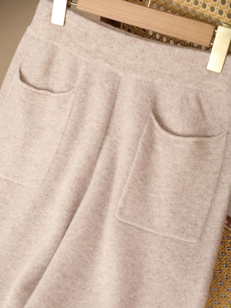 Wool Knitted Wide-Leg Pants Women Autumn Winter Pockets, Soft Warm Comfortable, Casual Loose Fashion Bottoms