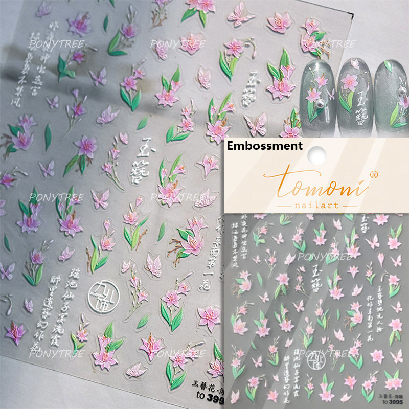 Colourful Frangipani, Bright Lily Flowers Nail Art Stickers, Gradual Petal Vivid Dew Delicate Romantic Manicure Decals