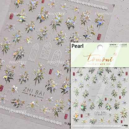 Colourful Frangipani, Bright Lily Flowers Nail Art Stickers, Gradual Petal Vivid Dew Delicate Romantic Manicure Decals
