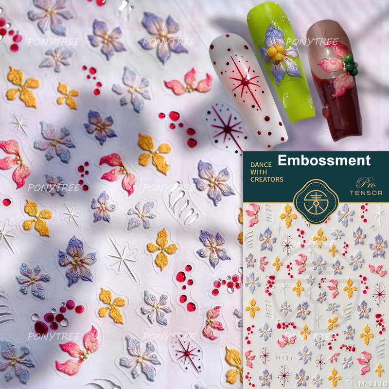 Colourful Frangipani, Bright Lily Flowers Nail Art Stickers, Gradual Petal Vivid Dew Delicate Romantic Manicure Decals