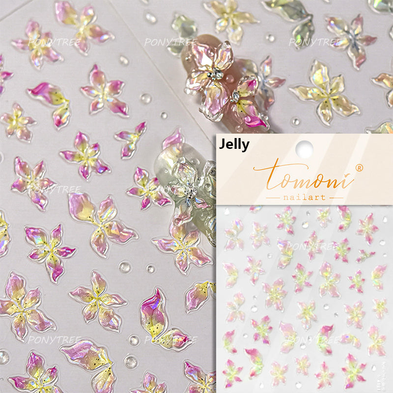 Colourful Frangipani, Bright Lily Flowers Nail Art Stickers, Gradual Petal Vivid Dew Delicate Romantic Manicure Decals