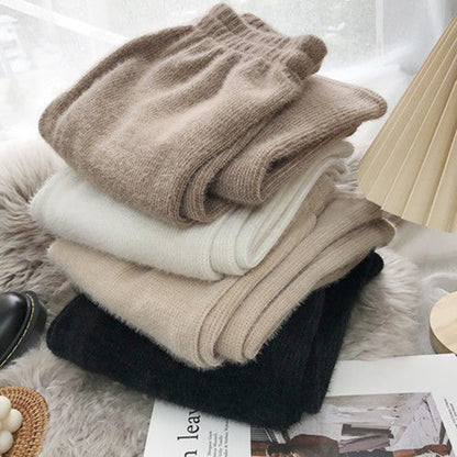 Women Knit Imitation Mink Wide Leg Pants, Autumn Winter Vintage Thick Loose Pants, High Waist Straight Casual Trousers