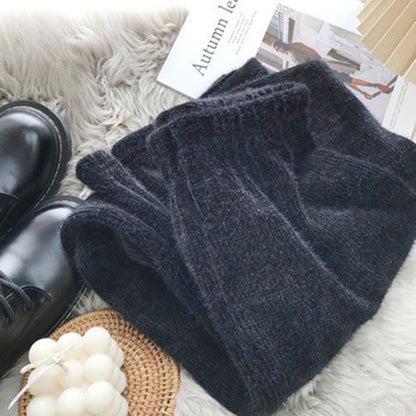 Women Knit Imitation Mink Wide Leg Pants, Autumn Winter Vintage Thick Loose Pants, High Waist Straight Casual Trousers