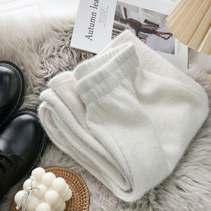 Women Knit Imitation Mink Wide Leg Pants, Autumn Winter Vintage Thick Loose Pants, High Waist Straight Casual Trousers