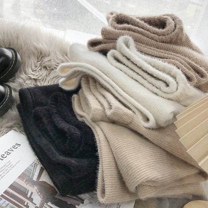 Women Knit Imitation Mink Wide Leg Pants, Autumn Winter Vintage Thick Loose Pants, High Waist Straight Casual Trousers