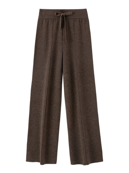 Autumn Winter Dream Women Wool Wide Leg Pants, Cashmere Trousers, Merino Wool Knitted, Elastic Waist Lace Up