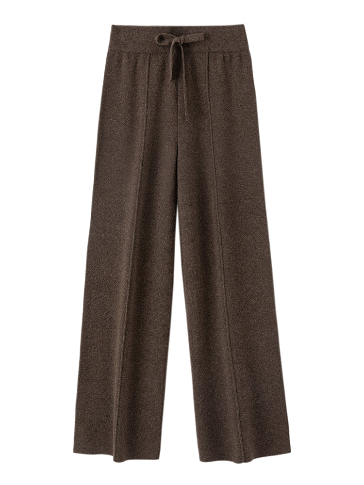 Autumn Winter Dream Women Wool Wide Leg Pants, Cashmere Trousers, Merino Wool Knitted, Elastic Waist Lace Up