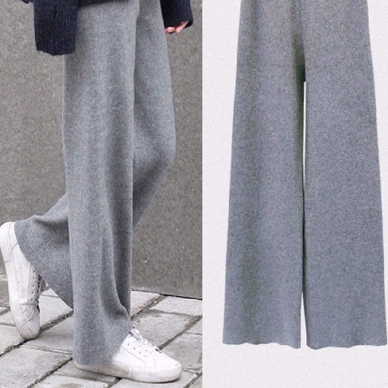 High Waist Straight Pants Casual, Pants Autumn and Winter Knit Sweater, Wide Legs Women Wear Loose Mop Slim