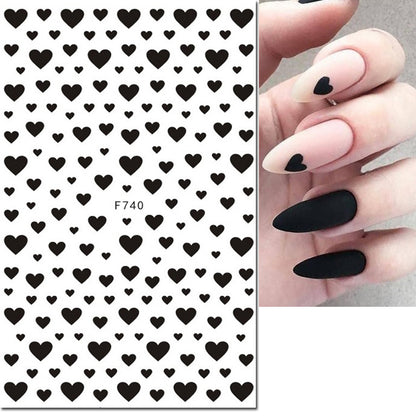 3D Nail Art Stickers, Red Black White Love Hearts, Stars Clouds French Full Adhesive Nail Decals Slider for Manicure