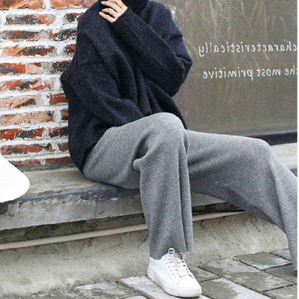 High Waist Straight Pants Casual, Pants Autumn and Winter Knit Sweater, Wide Legs Women Wear Loose Mop Slim